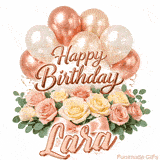 Beautiful cursive Happy Birthday Lara text beautifully decorated with flowers