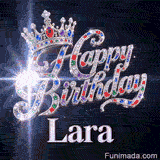 A personalized greeting card for Lara featuring a luxury silver tiara decorated with rubies, sapphires, and emeralds.
