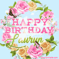 Beautiful Birthday Flowers Card for Lauryn with Animated Butterflies