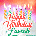 Happy Birthday GIF for Laveah with Birthday Cake and Lit Candles
