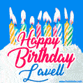 Happy Birthday GIF for Lavell with Birthday Cake and Lit Candles
