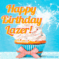 Happy Birthday, Lazer! Elegant cupcake with a sparkler.