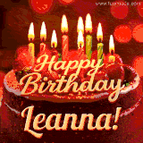 Beautifully decorated red velvet berry birthday cake with vibrant fruits and a glowing 'Leanna' name, adding a touch of sweetness and sparkle.