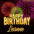 Wishing You A Happy Birthday, Leanne! Best fireworks GIF animated greeting card.