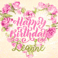 Pink rose heart shaped bouquet - Happy Birthday Card for Leanne