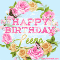 Beautiful Birthday Flowers Card for Leena with Animated Butterflies