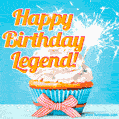 Happy Birthday, Legend! Elegant cupcake with a sparkler.