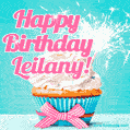 Happy Birthday Leilany! Elegang Sparkling Cupcake GIF Image.
