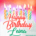 Happy Birthday GIF for Leina with Birthday Cake and Lit Candles