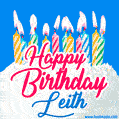 Happy Birthday GIF for Leith with Birthday Cake and Lit Candles