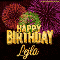 Wishing You A Happy Birthday, Lejla! Best fireworks GIF animated greeting card.