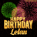 Wishing You A Happy Birthday, Lelan! Best fireworks GIF animated greeting card.