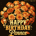 Beautiful bouquet of orange and red roses for Lennox, golden inscription and twinkling stars
