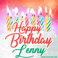 Happy Birthday GIF for Lenny with Birthday Cake and Lit Candles