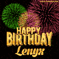 Wishing You A Happy Birthday, Lenyx! Best fireworks GIF animated greeting card.