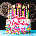 Amazing Animated GIF Image for Lenyx with Birthday Cake and Fireworks