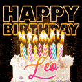 Leo - Animated Happy Birthday Cake GIF for WhatsApp