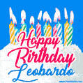 Happy Birthday GIF for Leobardo with Birthday Cake and Lit Candles