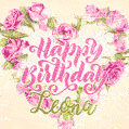 Pink rose heart shaped bouquet - Happy Birthday Card for Leona