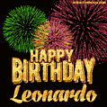 Wishing You A Happy Birthday, Leonardo! Best fireworks GIF animated greeting card.