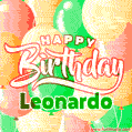 Happy Birthday Image for Leonardo. Colorful Birthday Balloons GIF Animation.