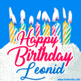 Happy Birthday GIF for Leonid with Birthday Cake and Lit Candles