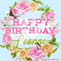 Beautiful Birthday Flowers Card for Leonna with Animated Butterflies