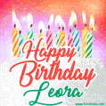 Happy Birthday GIF for Leora with Birthday Cake and Lit Candles