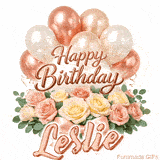 Stylish pink and gold Happy Birthday Leslie animation with floral decor