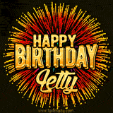 Golden 'Happy Birthday Letty' text accompanied by animated rainbow fireworks for a festive animated greeting.