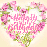 A stunning heart made of pink roses surrounds the elegant script text 'Happy Birthday Letty' on a soft beige background. Animated sparkles add a magical and festive feel.