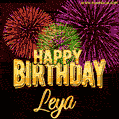 Wishing You A Happy Birthday, Leya! Best fireworks GIF animated greeting card.
