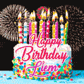 Amazing Animated GIF Image for Liem with Birthday Cake and Fireworks