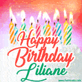 Happy Birthday GIF for Liliane with Birthday Cake and Lit Candles