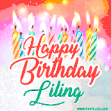 Bright birthday candles with rainbow flames on a cake, alongside the text 'Happy Birthday Liling' in vibrant script in this celebratory animated GIF.