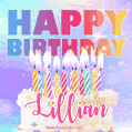 Animated Happy Birthday Cake with Name Lillian and Burning Candles