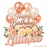 Beautiful cursive Happy Birthday Lilliana text beautifully decorated with flowers