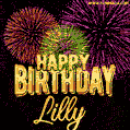 Wishing You A Happy Birthday, Lilly! Best fireworks GIF animated greeting card.
