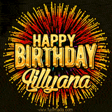 Golden 'Happy Birthday Lillyana' text accompanied by animated rainbow fireworks for a festive animated greeting.