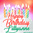 Happy Birthday GIF for Lillyanne with Birthday Cake and Lit Candles
