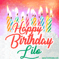 Happy Birthday GIF for Lilo with Birthday Cake and Lit Candles