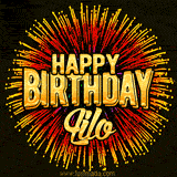 Golden 'Happy Birthday Lilo' text accompanied by animated rainbow fireworks for a festive animated greeting.
