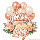 Classy Happy Birthday Lily looping GIF with pastel balloons and greenery
