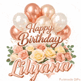 Beautiful cursive Happy Birthday Lilyana text beautifully decorated with flowers
