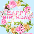 Beautiful Birthday Flowers Card for Linda with Animated Butterflies