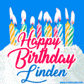 Happy Birthday GIF for Linden with Birthday Cake and Lit Candles