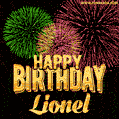 Wishing You A Happy Birthday, Lionel! Best fireworks GIF animated greeting card.