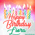 Happy Birthday GIF for Liora with Birthday Cake and Lit Candles