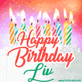 Happy Birthday GIF for Liv with Birthday Cake and Lit Candles