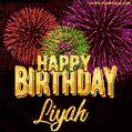 Wishing You A Happy Birthday, Liyah! Best fireworks GIF animated greeting card.